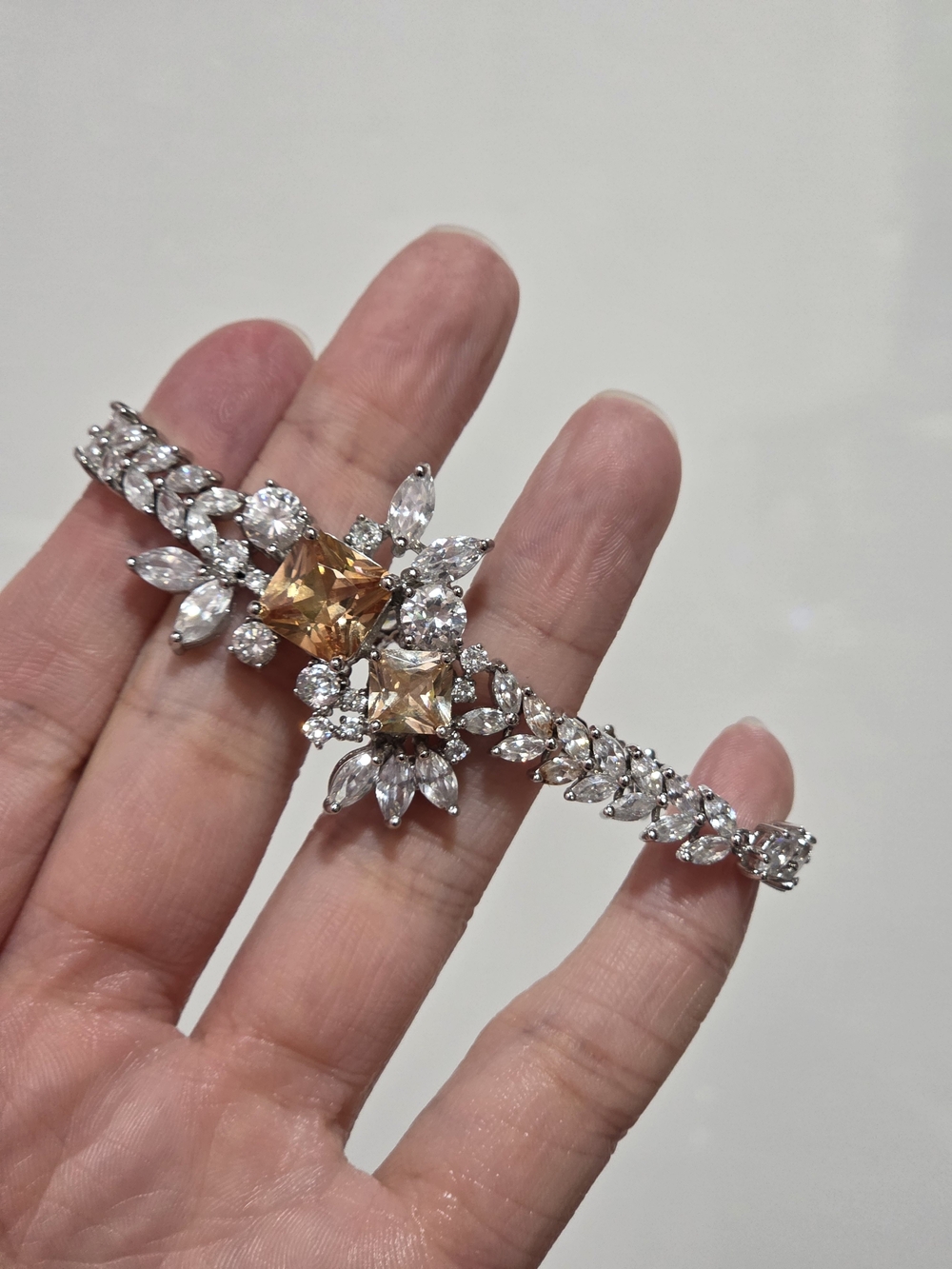 Bella Luxe Silver Bracelet with Champagne Crystals